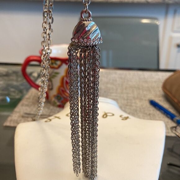 Chico’s Statement Crystal Tassel necklace NWOT - Picture 3 of 10